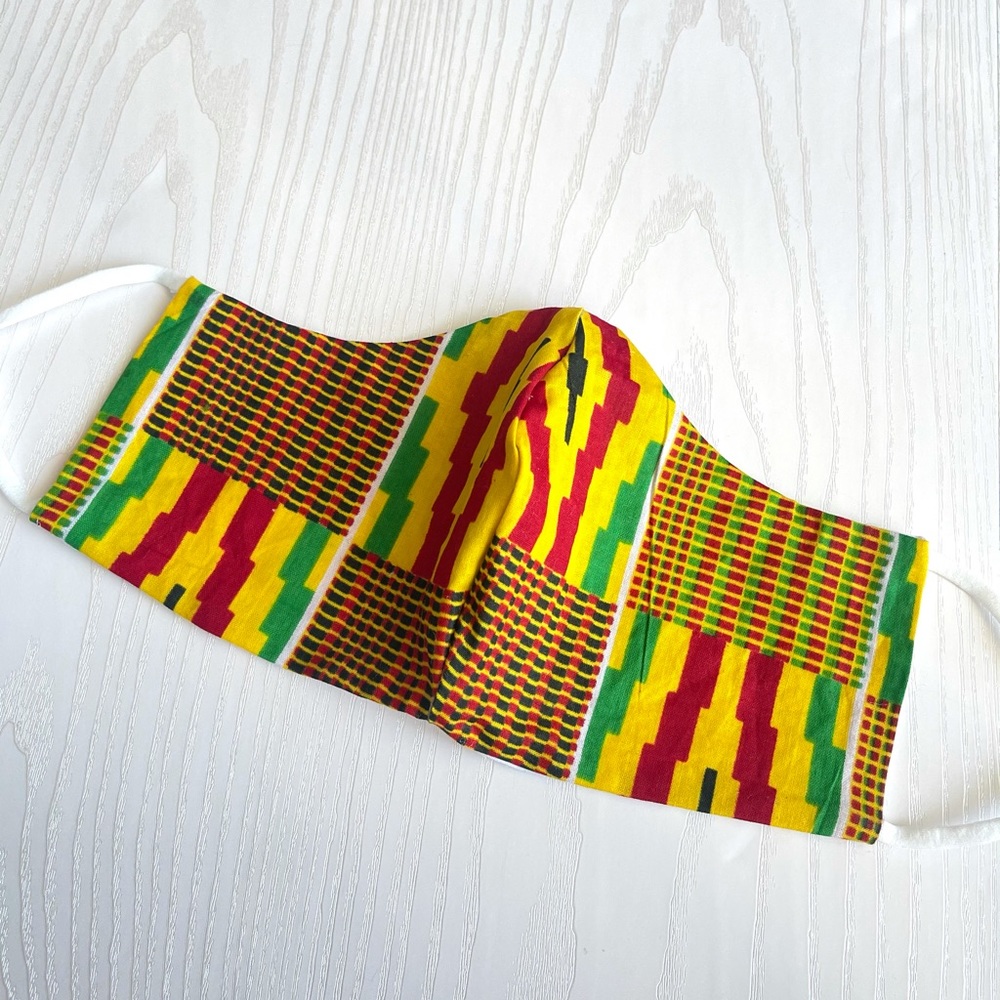 Yellow & Red African Print Adjustable Mask, Vibrant Print Masks